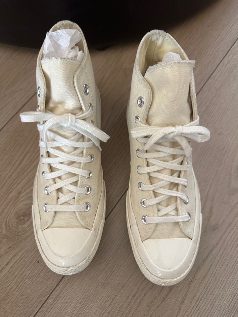 Converse High-Top Canvas Sneakers in Cream with Red Heart Accent